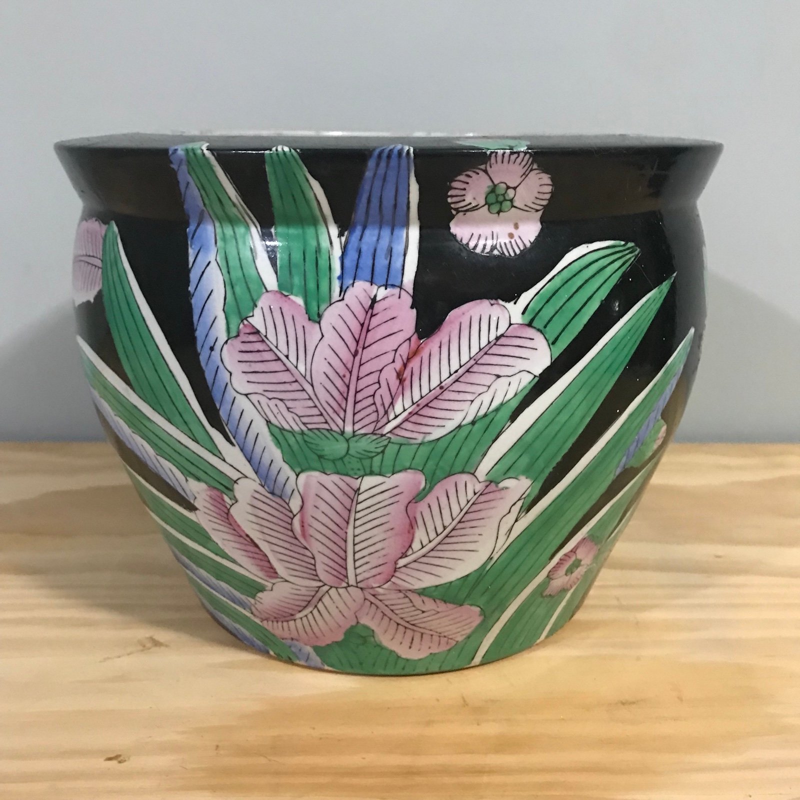 Vintage Black Floral Tropical Planter Flower Pot Boho Decor 8”/10”