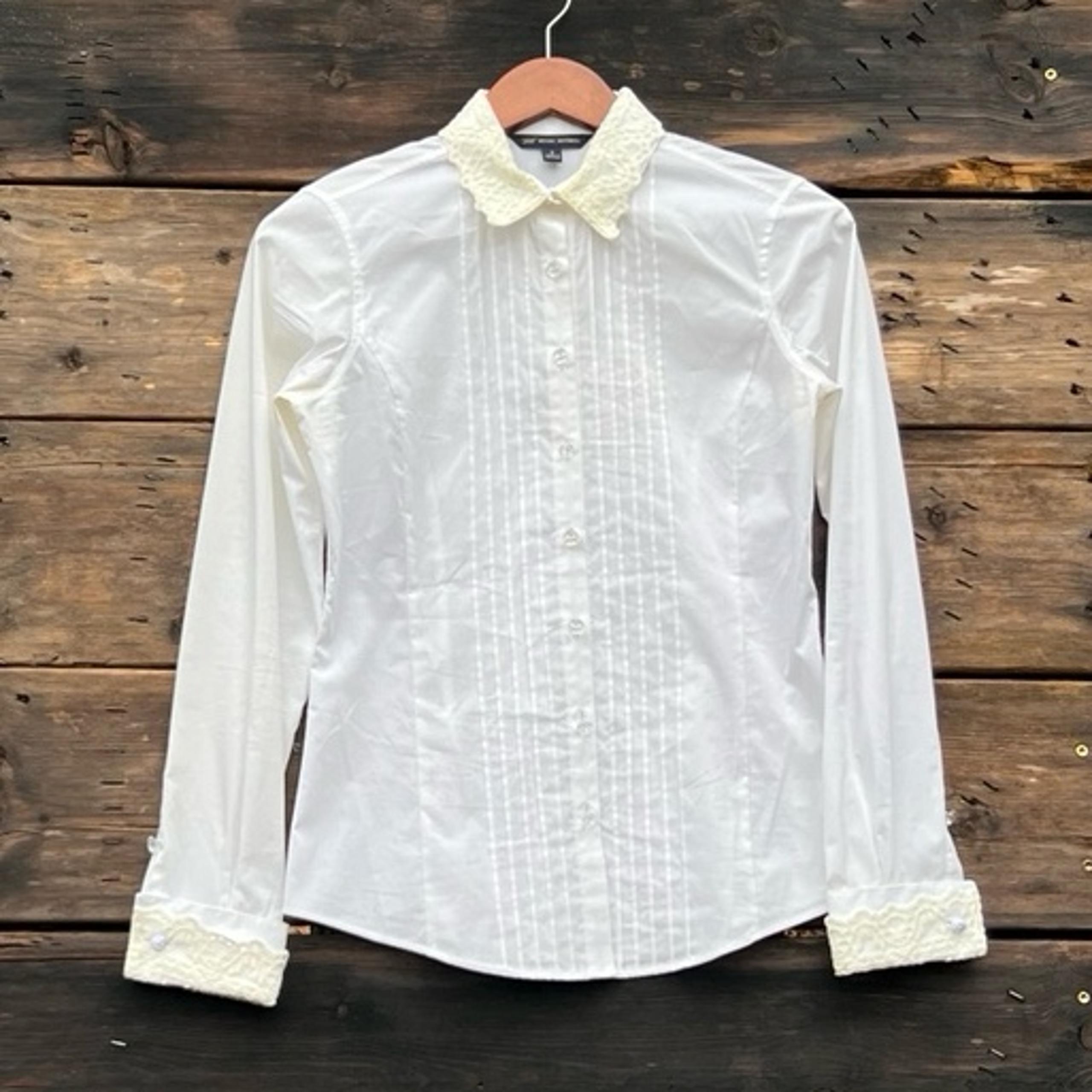 Brooks Brothers Cotton Blend White Pleated Button Down Blouse Lace Collar Size 2