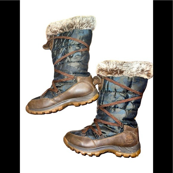 Timberland A11JW Fur lined Camouflage Primaloft 200 gram tall Boots rare 6.5