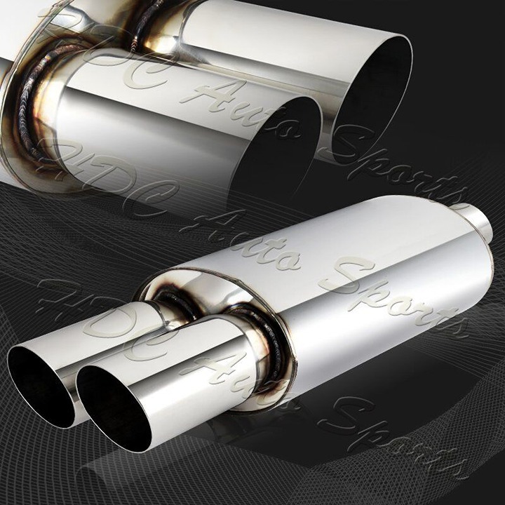 Universal 3 Dual Slant Tip 2.5 Inlet T-304 Exhaust Resonator Canister Muffler