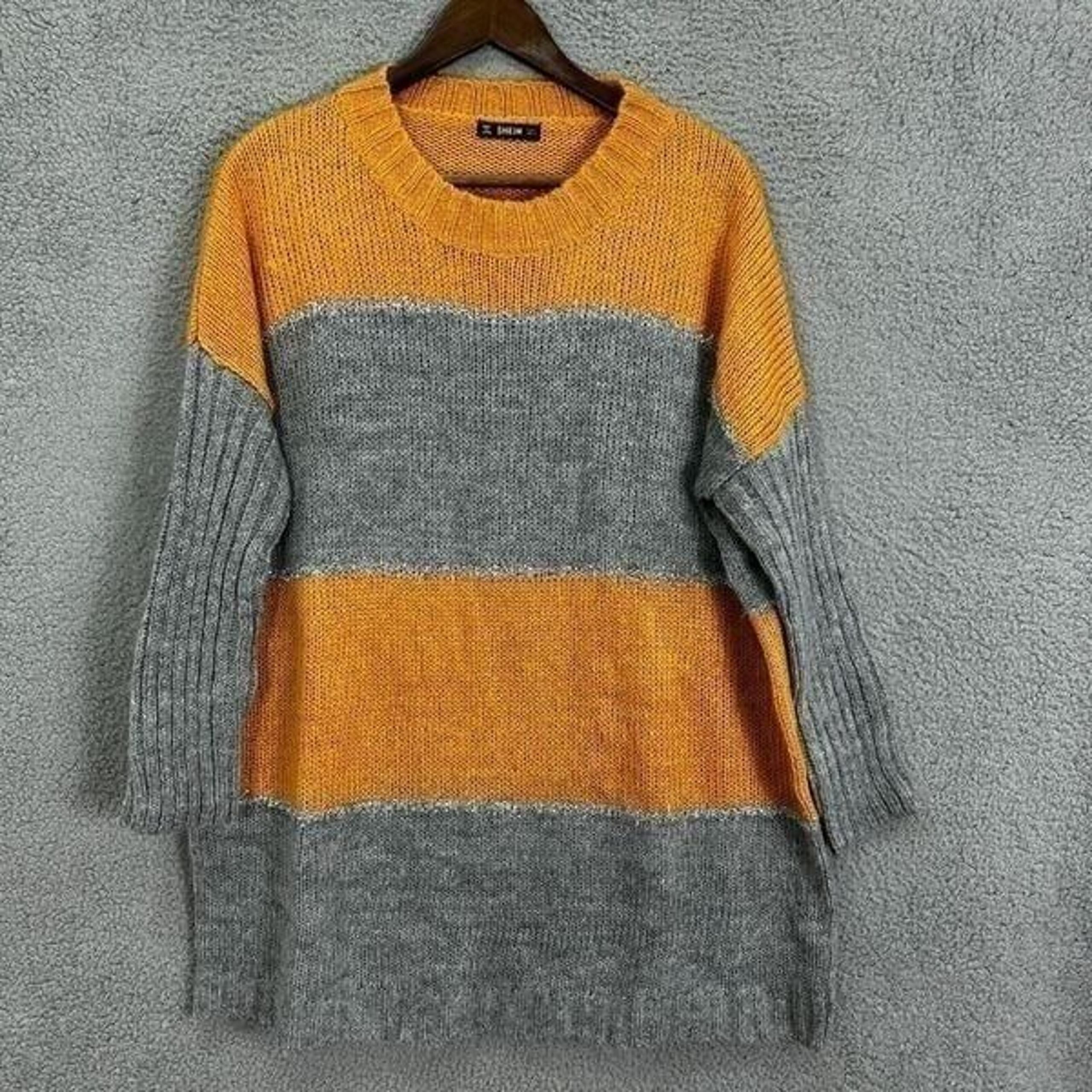Shein sweater dress womens small orange gray colorblock oversized boho layers