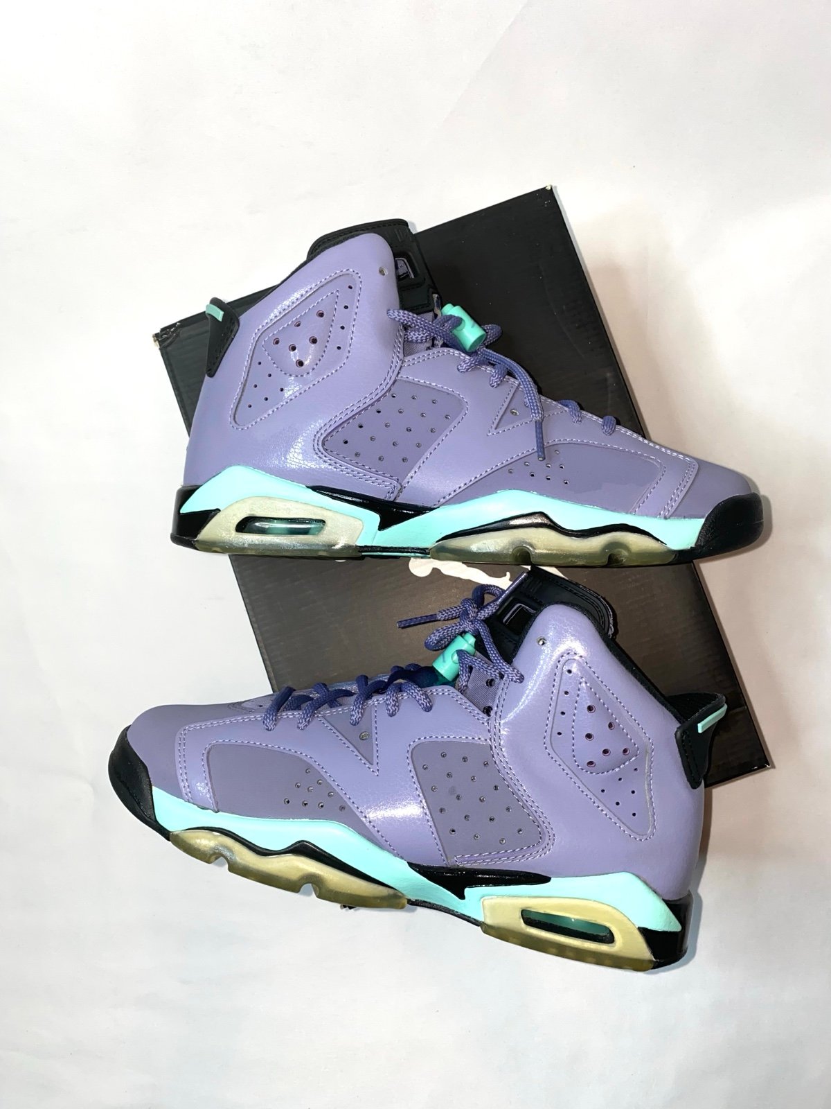 Air Jordan Retro 6 Sneakers Iron Purple Turquoise. Grade School Kids Jordans 7Y