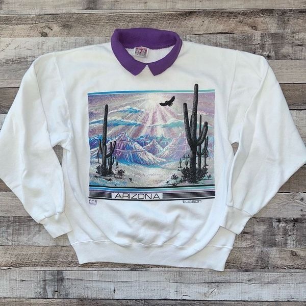 Vintage 90s Arizona Tucson Graphic Desert Real American Collared Sweatshirt | L