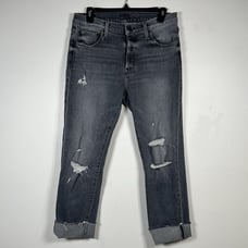 MOTHER The Scrapper Cuff Ankle Fray Jeans in Unstitched In The Dark Size 28
