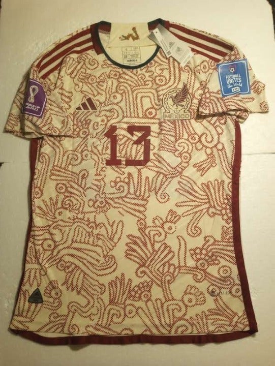 Guillermo Ochoa Mexico 2022 World Cup Qatar Match Slim White Away Soccer Jersey