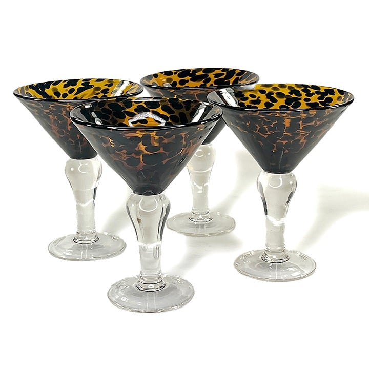 Hand Blown Tortoise Shell Martini Glasses - 4
