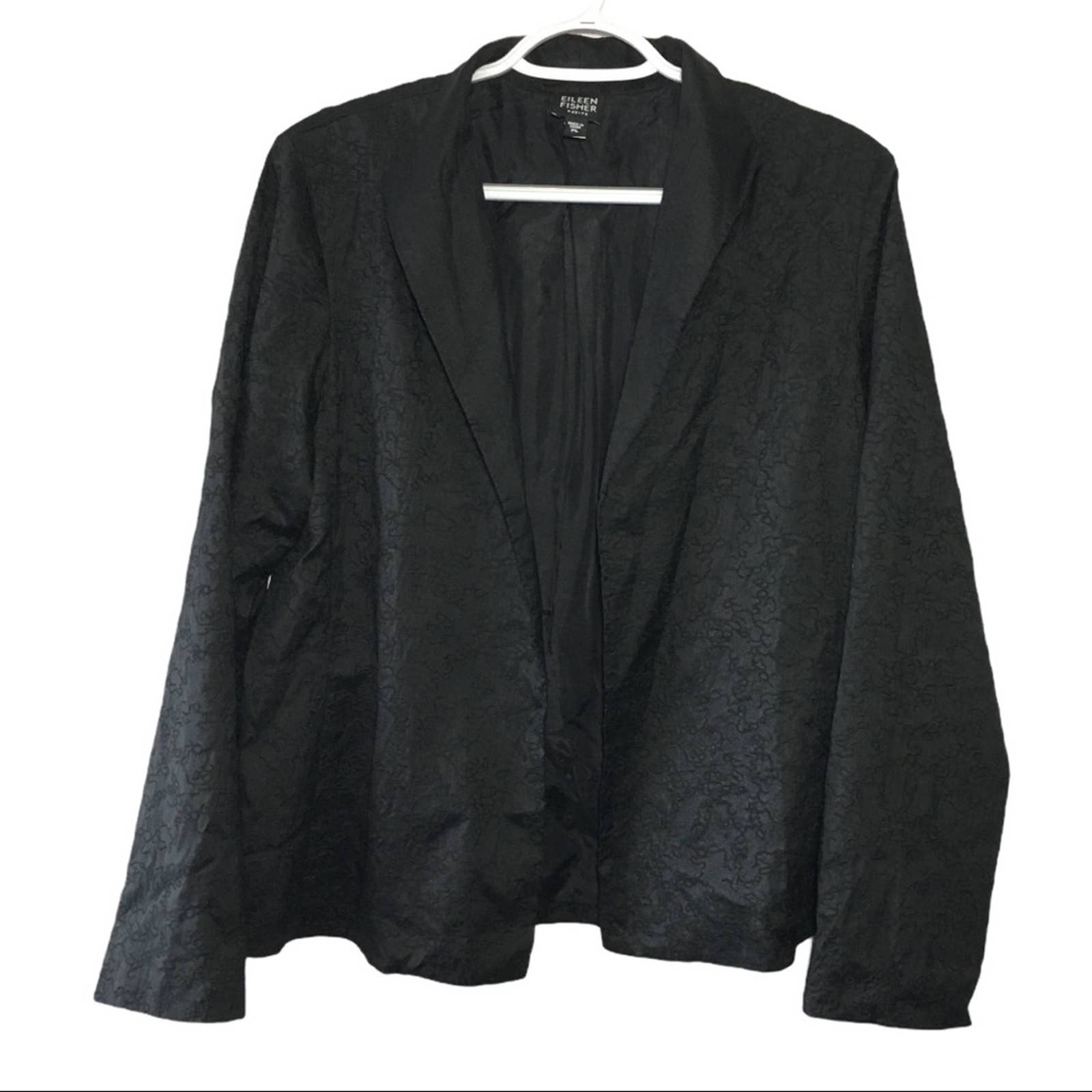 Eileen Fisher Black Silk Open Blazer