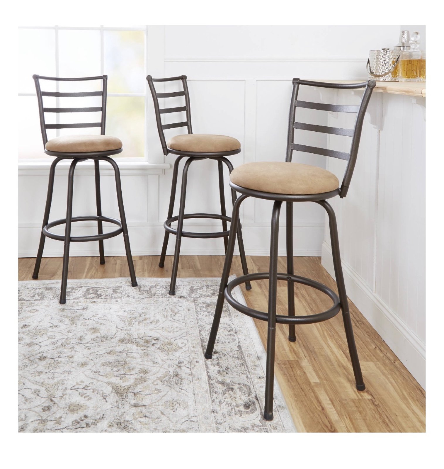 Adjustable 24 or 29 Swivel Barstool, Bronze Finish, Set Of 3 (Tan)
