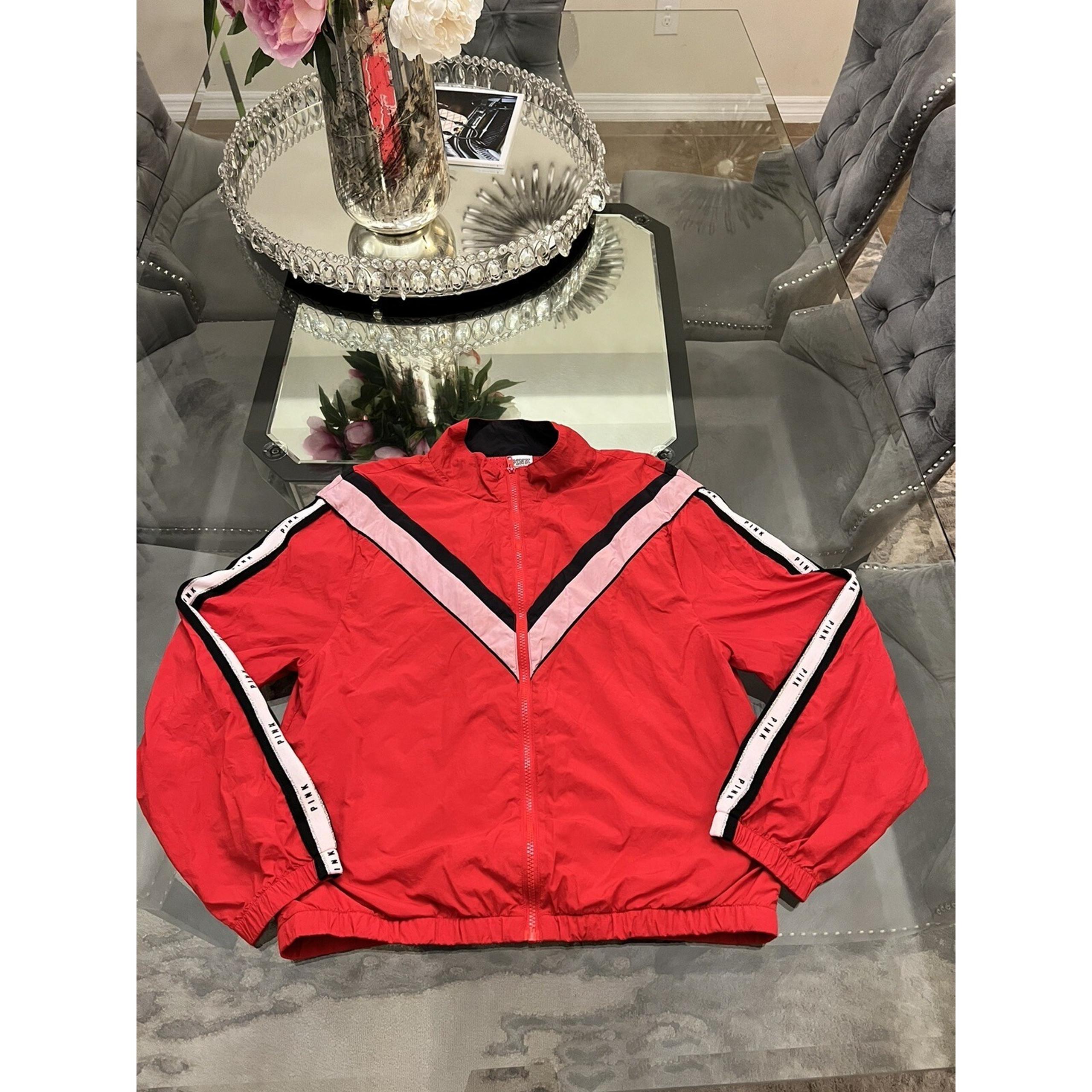 PINK Victoria's Secret Windbreaker Jacket Full Zip Athletic Red M/L