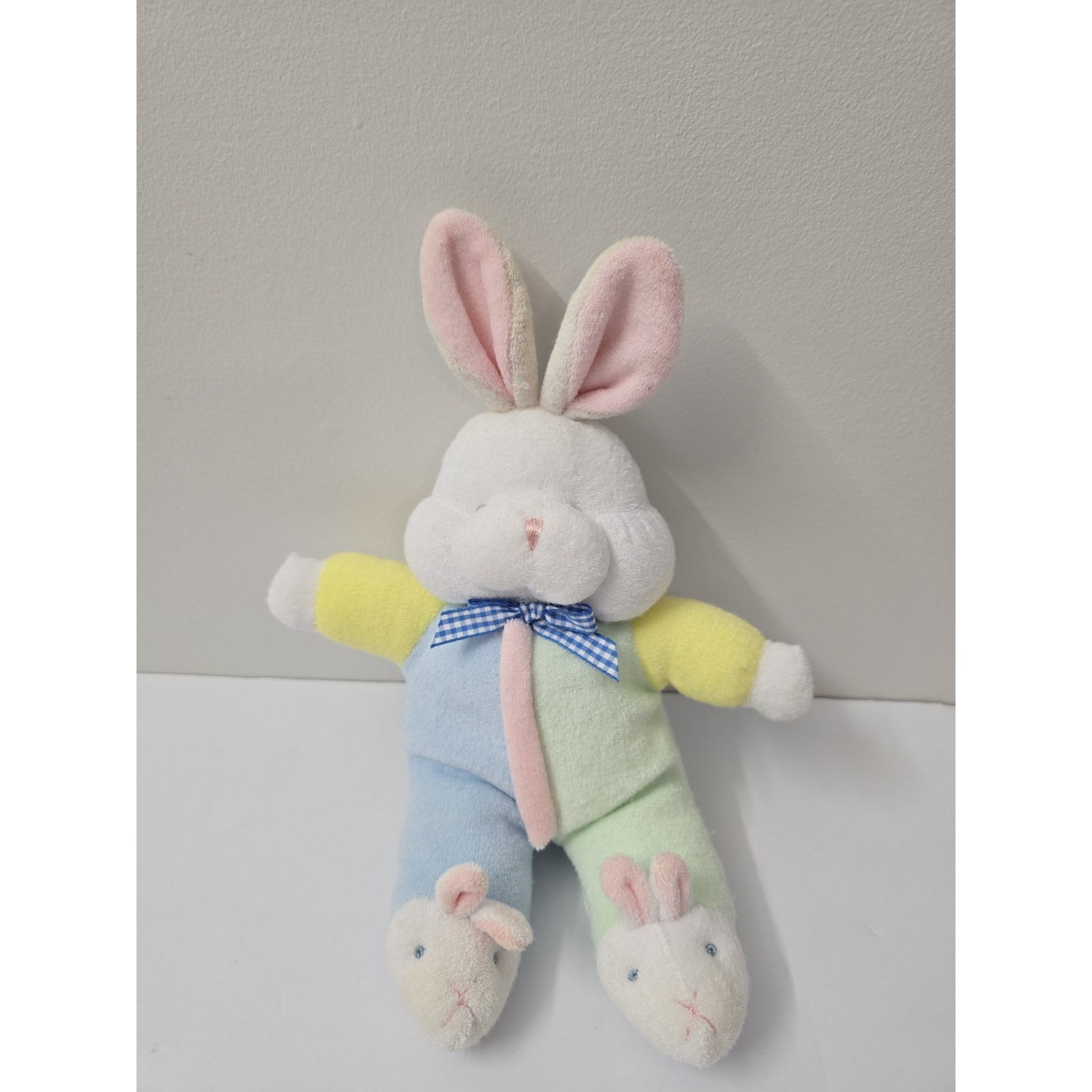 Vtg SOFT DREAMS Pastel Terry Cloth Bunny Rabbit Slippers Plush Baby Rattle 13