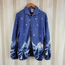 Vintage Blair Fleece Jacket Mountains Winter Graphic Blue Size SML Medium