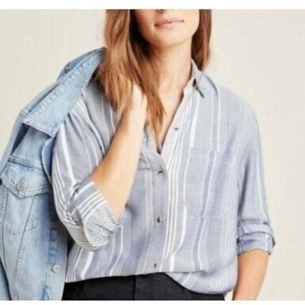 Anthropology Maeve Chatham Striped Button-Down Long Sleeves Classic Chic Lightwe