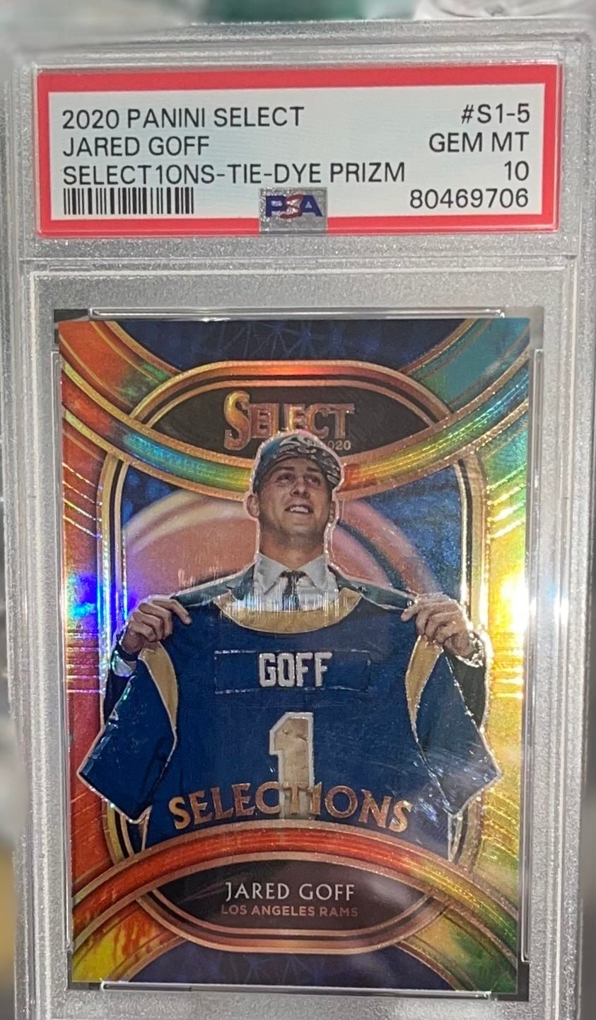 Jared Goff select tie die selections PSA 10 /25