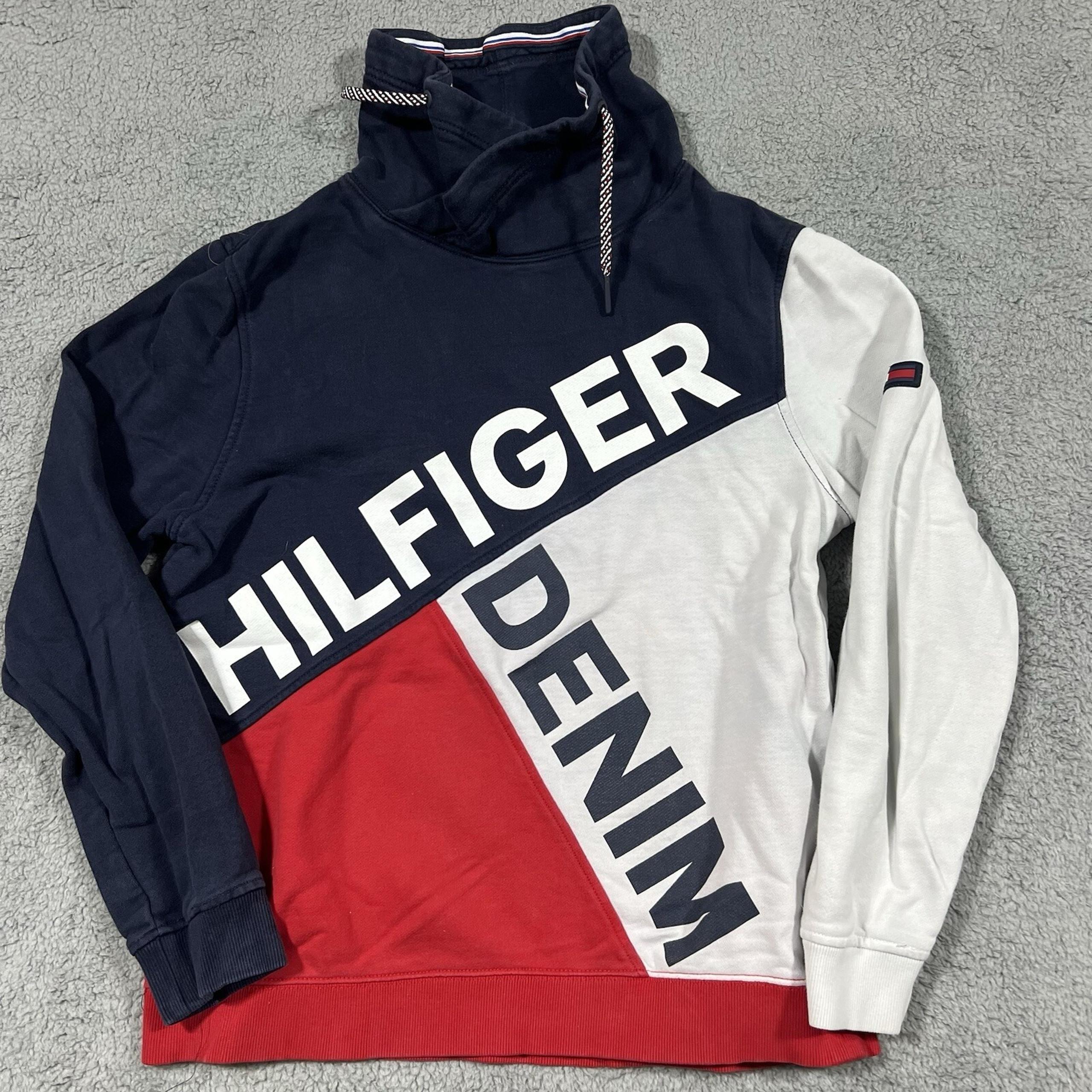 Tommy Hilfiger Denim Sweatshirt Mens Large Colorblock Funnel Neck
