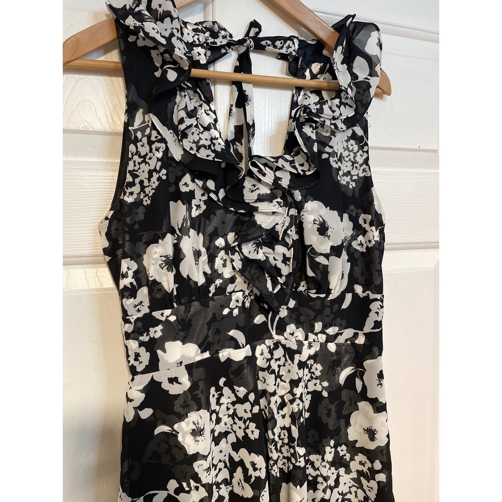 White House Black Market Floral Ruffle Flowy Tie Sleeveless Midi Dress WHBM S 4