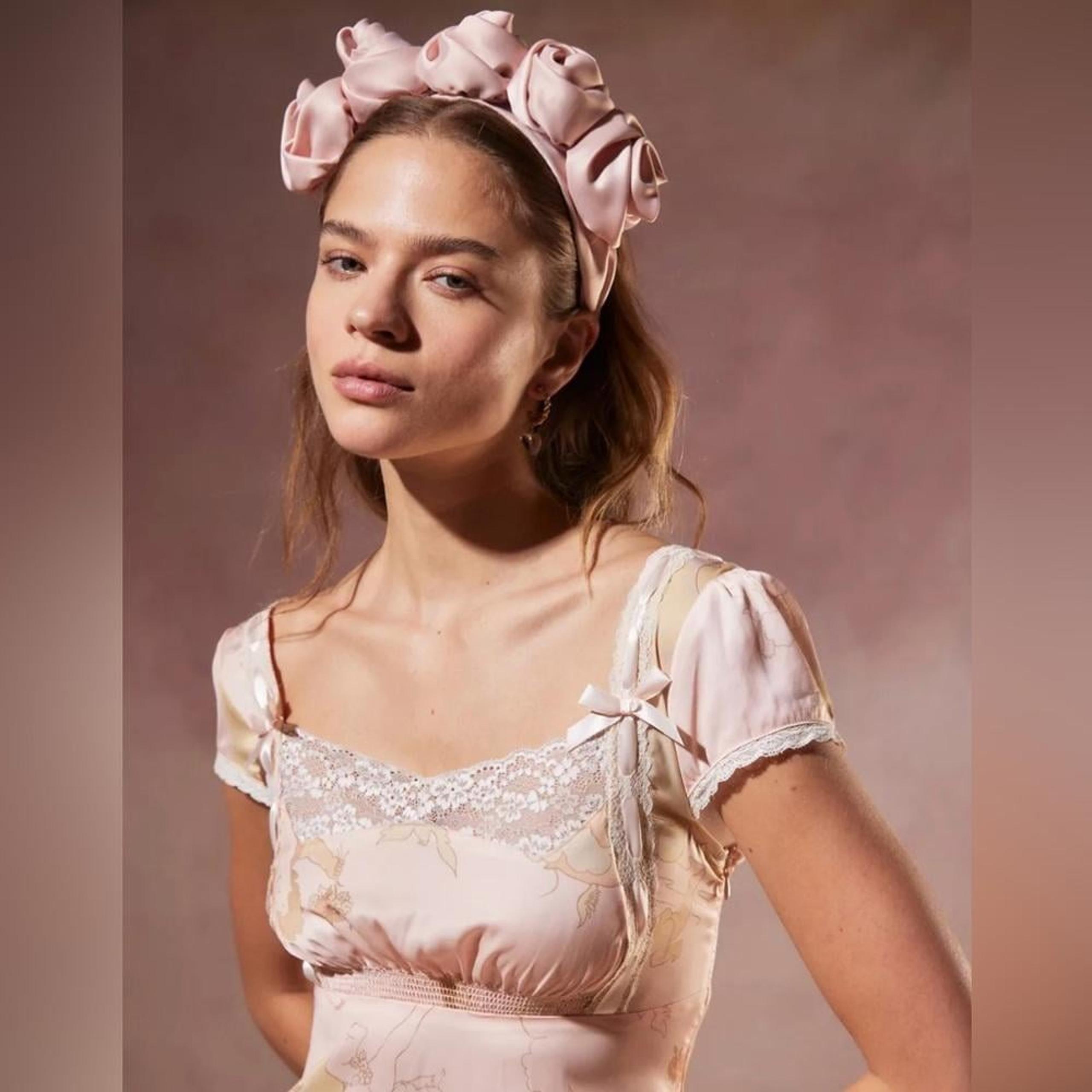 NWT UO Elegant Satin Pink Rose Headband