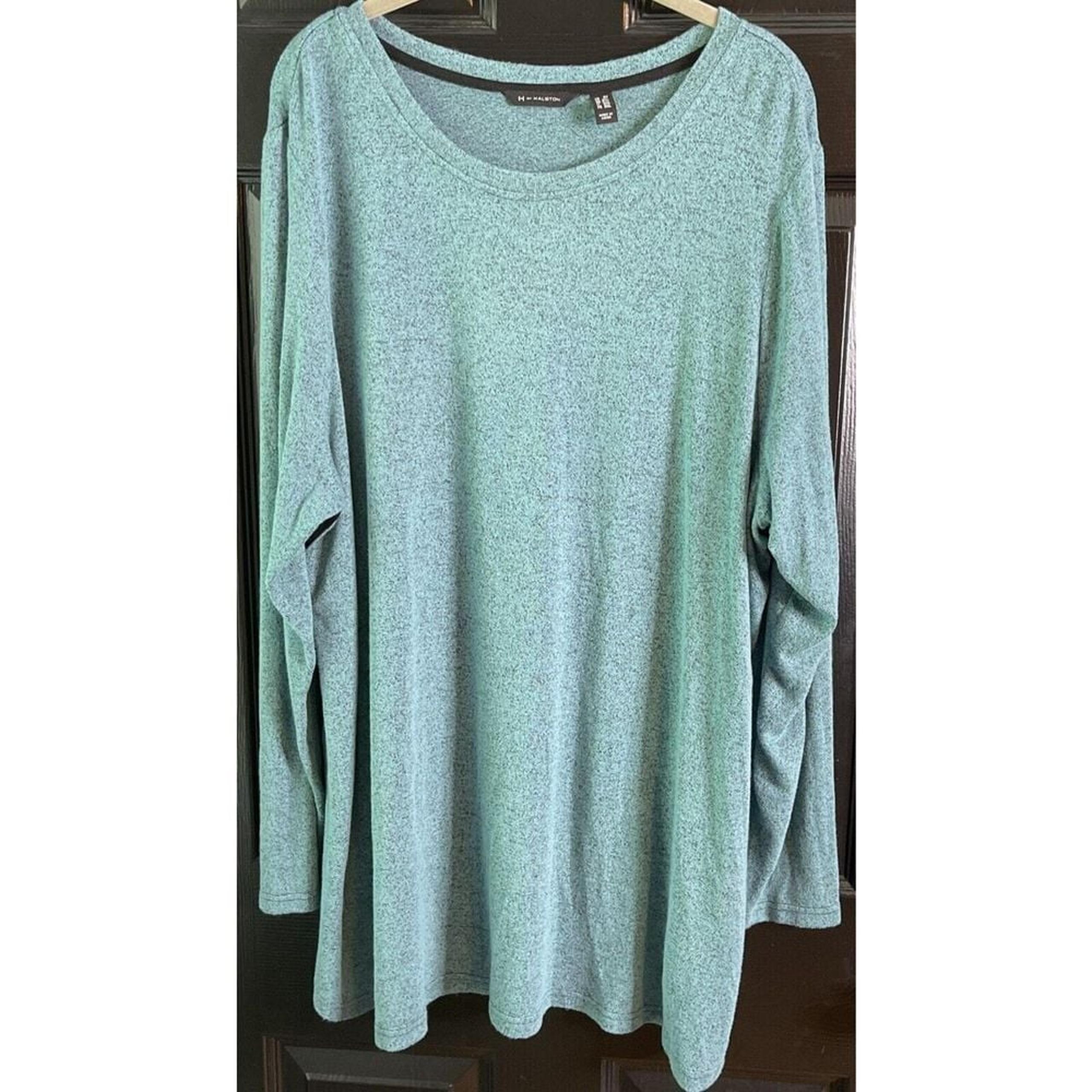 H by Halston 2X Blue Super Soft Knit Long Sleeve Tunic With Faux Suede Back