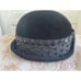Vintage 1940s Black Felt Bowler Hat With Studded Ribbon Band