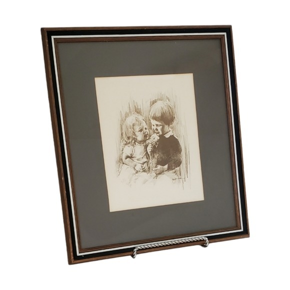 Leo Jansen Framed Charcoal Sketch of Boy and Girl Artist Signed