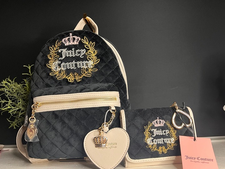 Juicy Couture royalty medium backpack velour with matching wallet set