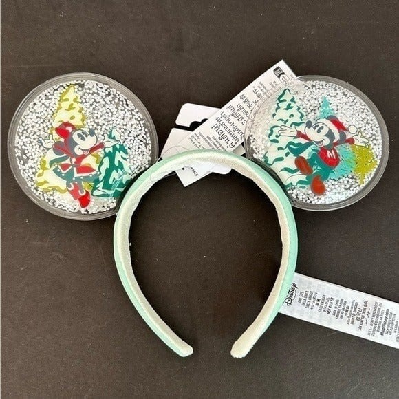 Disney Parks Mickey Minnie Christmas Snowglobe Ears Headband NEW
