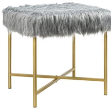 Ottoman Footrest W/Padded,Luxurious Faux Fur Covered Seat and Gold Metal Base