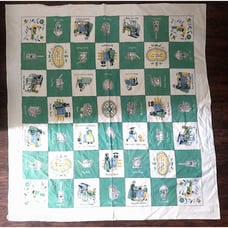Vintage 1920s Amish Plaid Theme Cotton Cardboard Tablecloth Very Good Condition