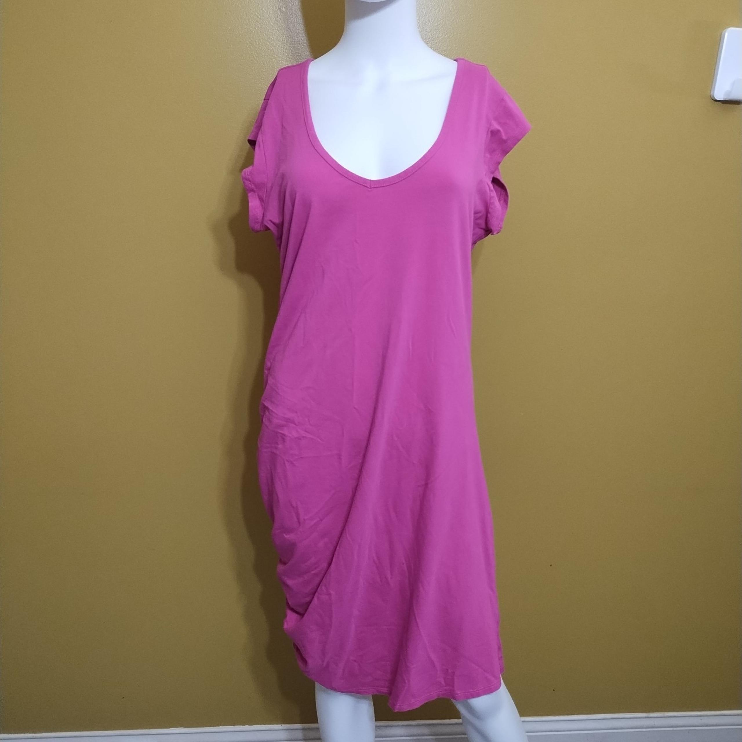 Venus Cap Sleeve Scoop Neck Ruched Midi Shift Dress XL Barbiecore Casual Beach
