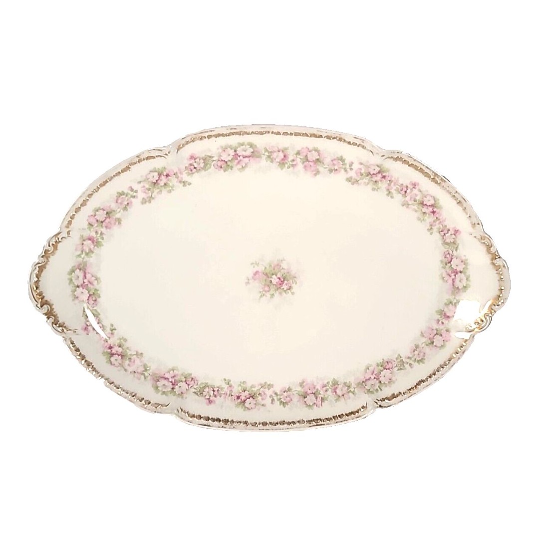 Serving Platter Elite Works Limoges France Large 14 X 9 3/4 Pink Antique