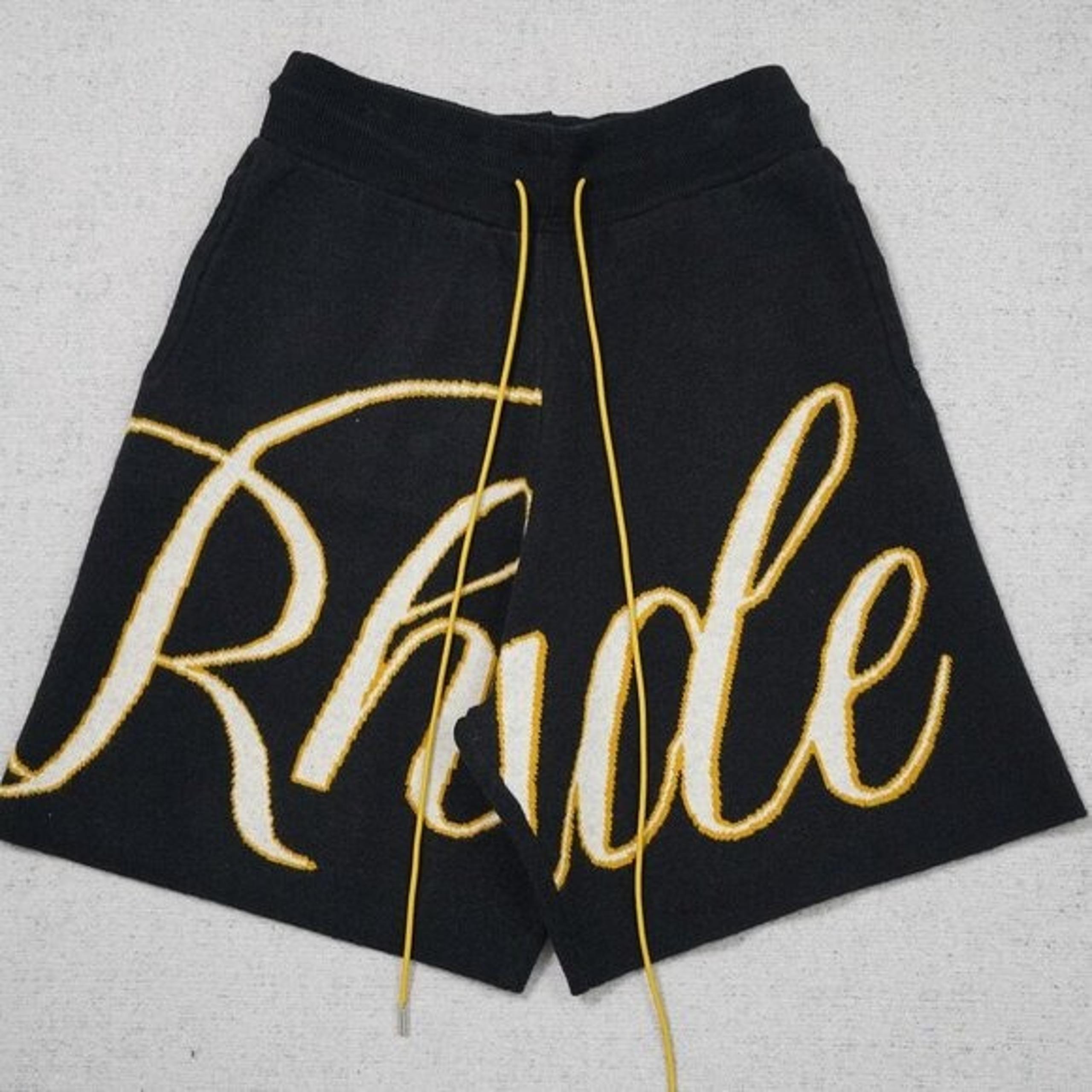 NWT Rhude Men's Black Script Shorts Knit cotton- and cashmere-blend shorts