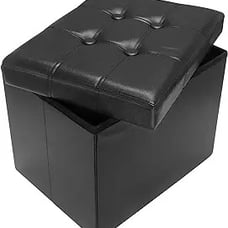 Storage Ottoman Foot Rest Stool, 17 inch Folding Leather Footstool Bench
