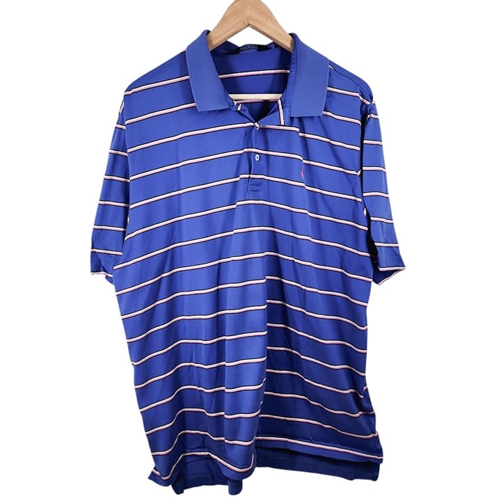 Ralph Lauren Polo Golf XL Blue Striped Shirt 100% Pima Cotton Mens Short Sleeve