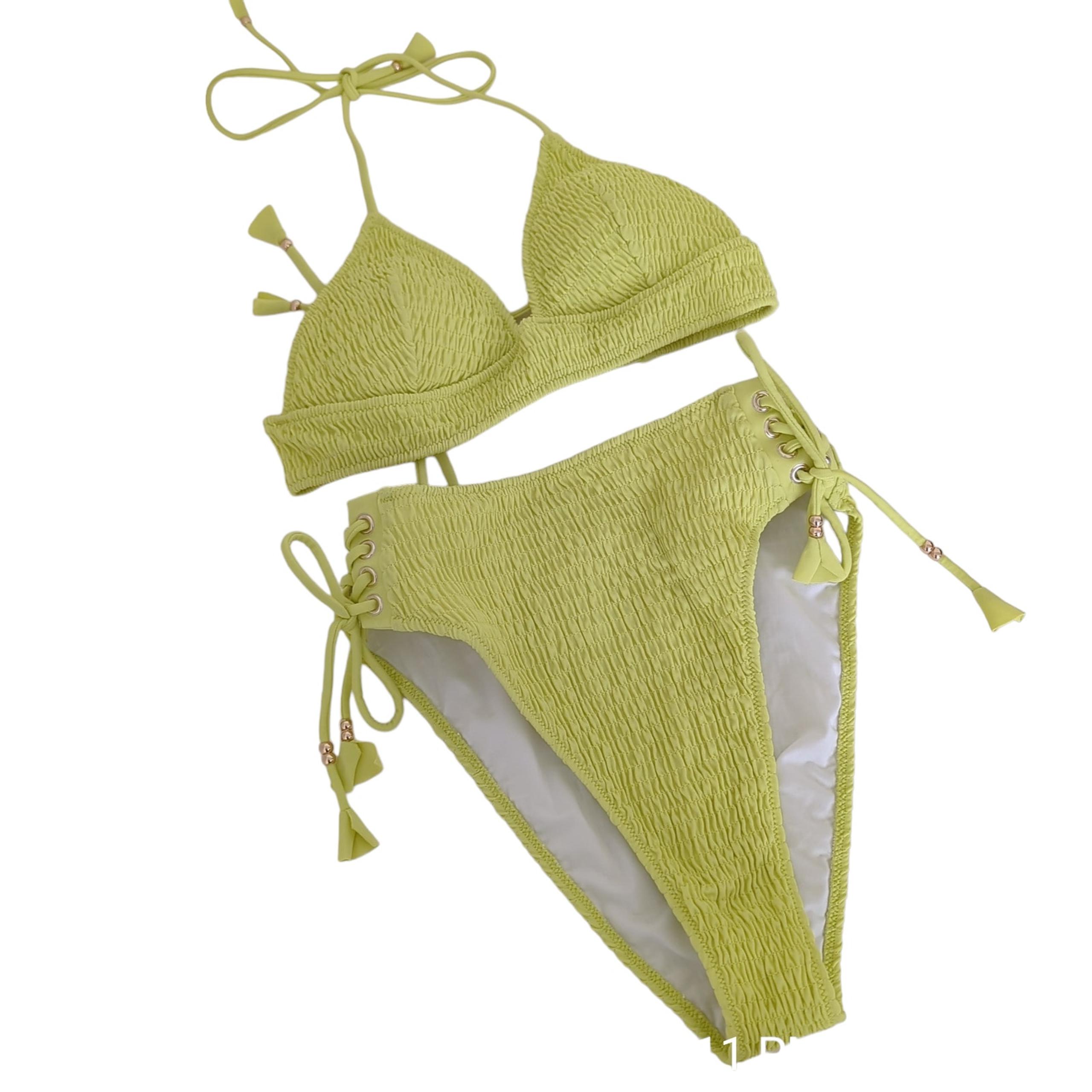 Y2K Victoria's Secret Yellow Textured High Waisted Swimsuit Neon Yellow Medium