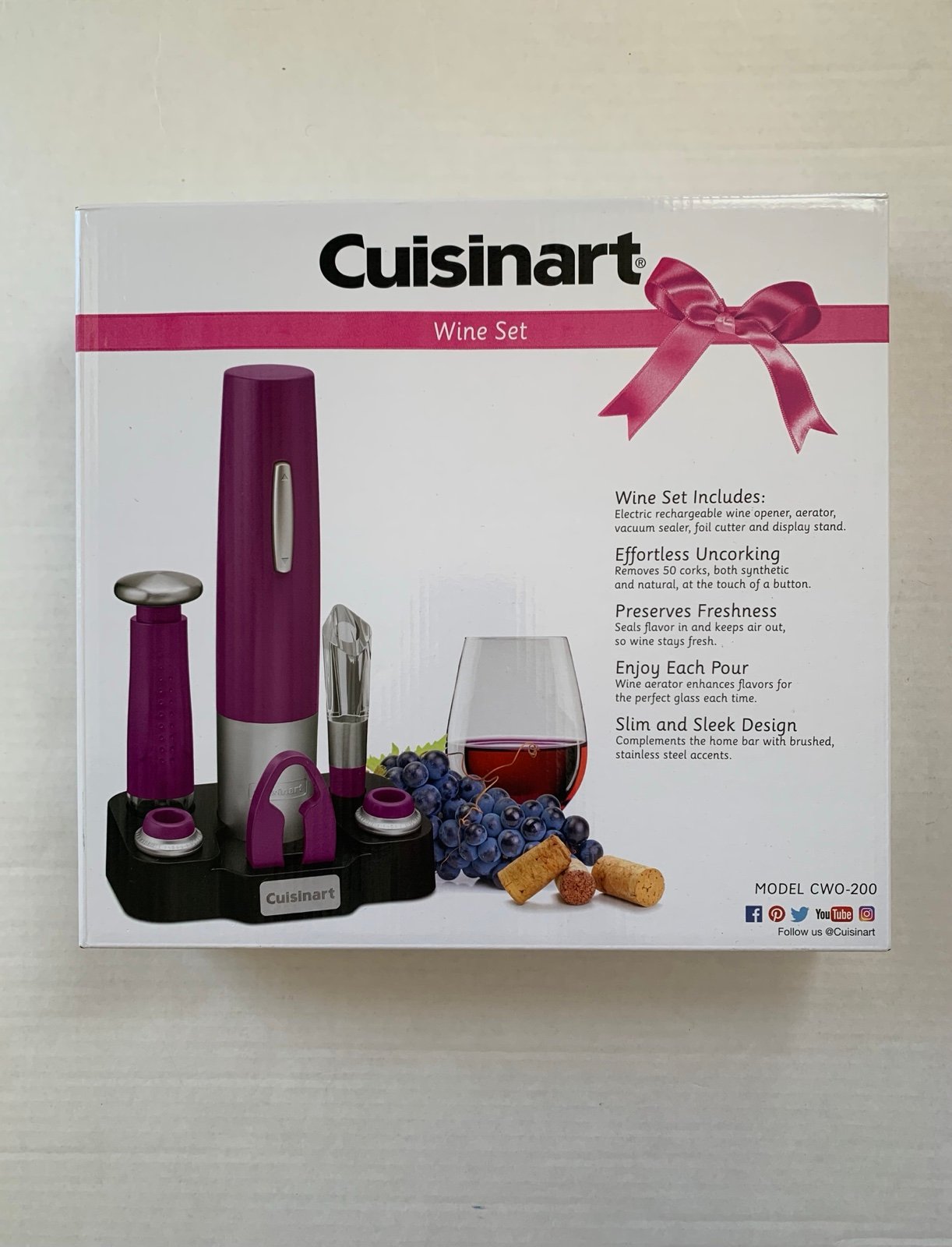 CUISNART Wine Set Purple Model CWO-200 NEW