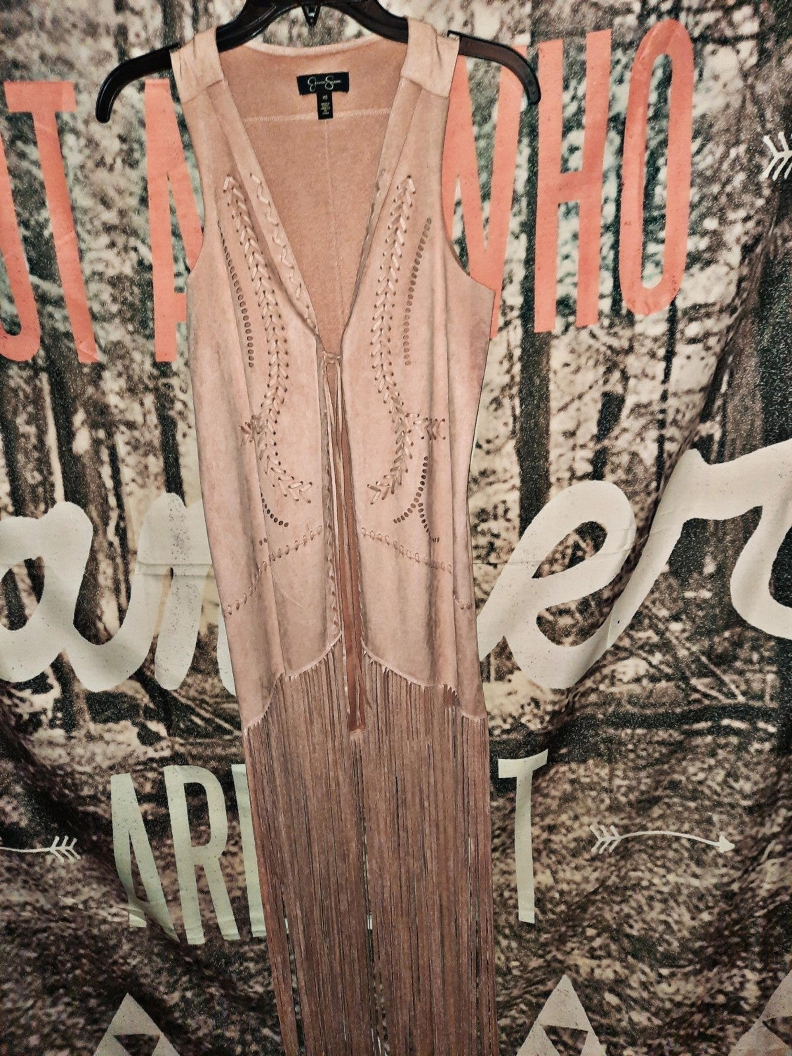JESSICA SIMPSON DUSTY PINK FRINGE FESTIVAL VEST XS EUC