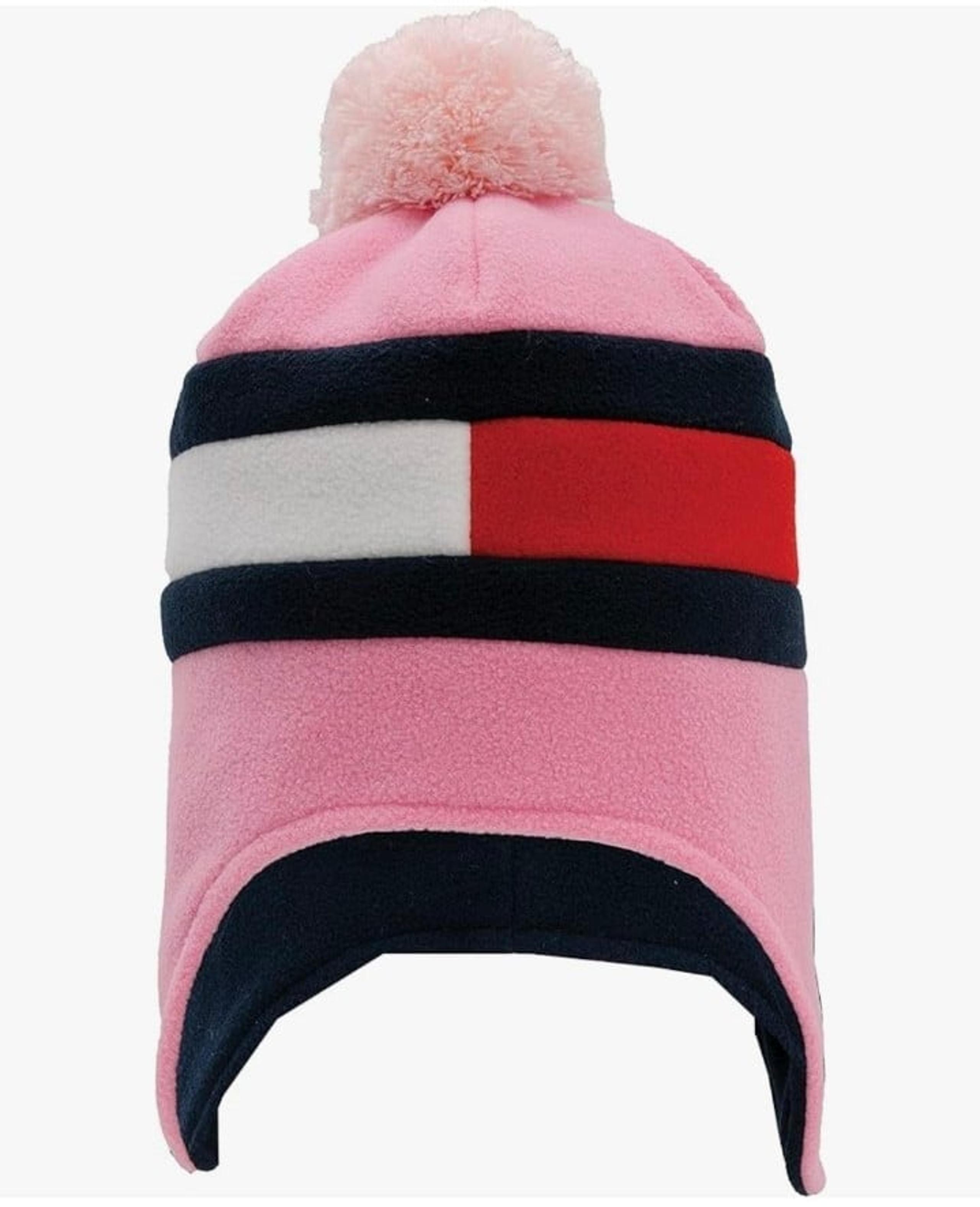 TOMMY HILFIGER Girls Fleece Flag Earflap Hat in Rose Shadow 8-16 years BNWT $60