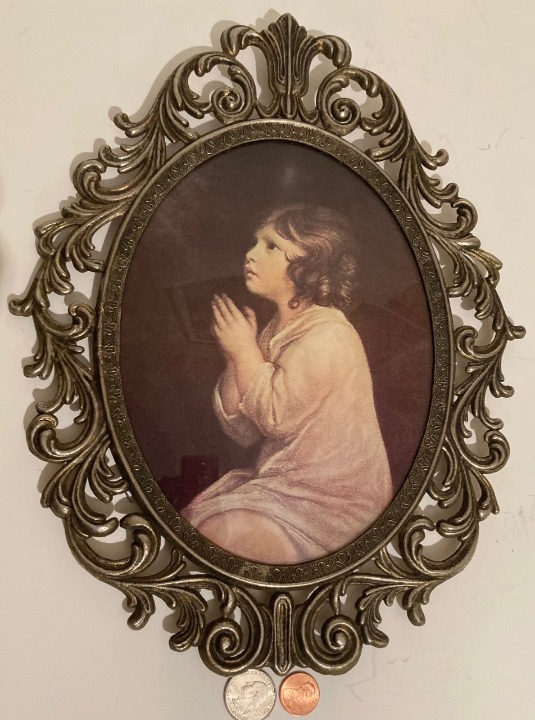 Vintage Metal Brass Antique Picture Frame with Curved Glass, 13 x 10 1/2