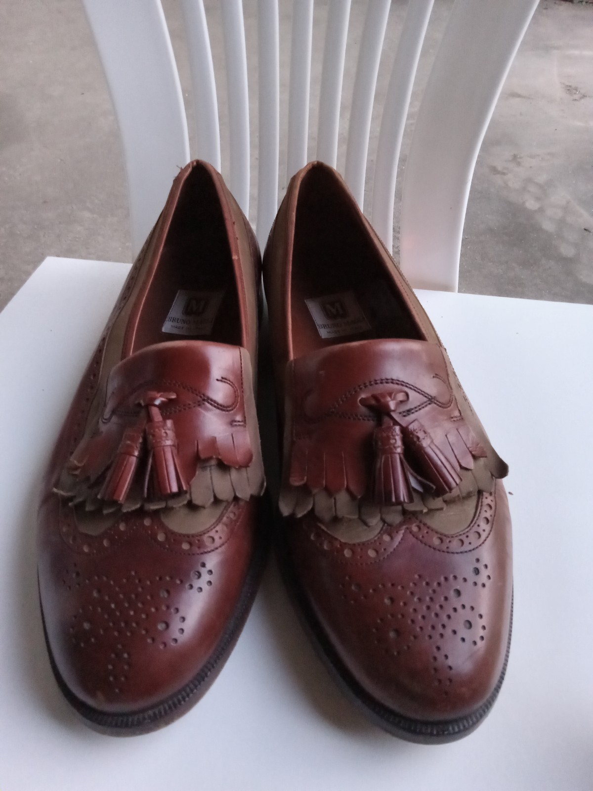 Bruno Magli Men's Loafers, Slip On Brown, tassels Suede & Leather Size 10.5 W
