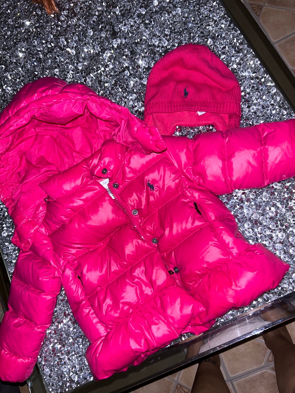 Toddler pink polo jacket and hat set