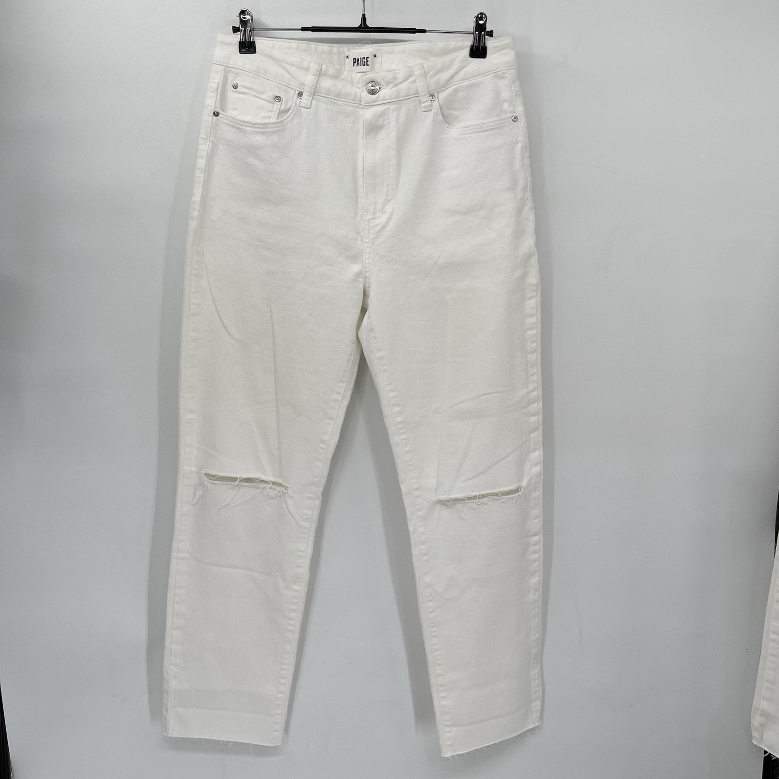 Paige Womens Stella White, Denim Raw Hem Distressed Cropped Jeans, Size 31