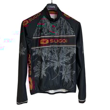 Sugoi Cycling Top Long Sleeve Black Gray Leaf Pattern Back Pocket Lined Size L