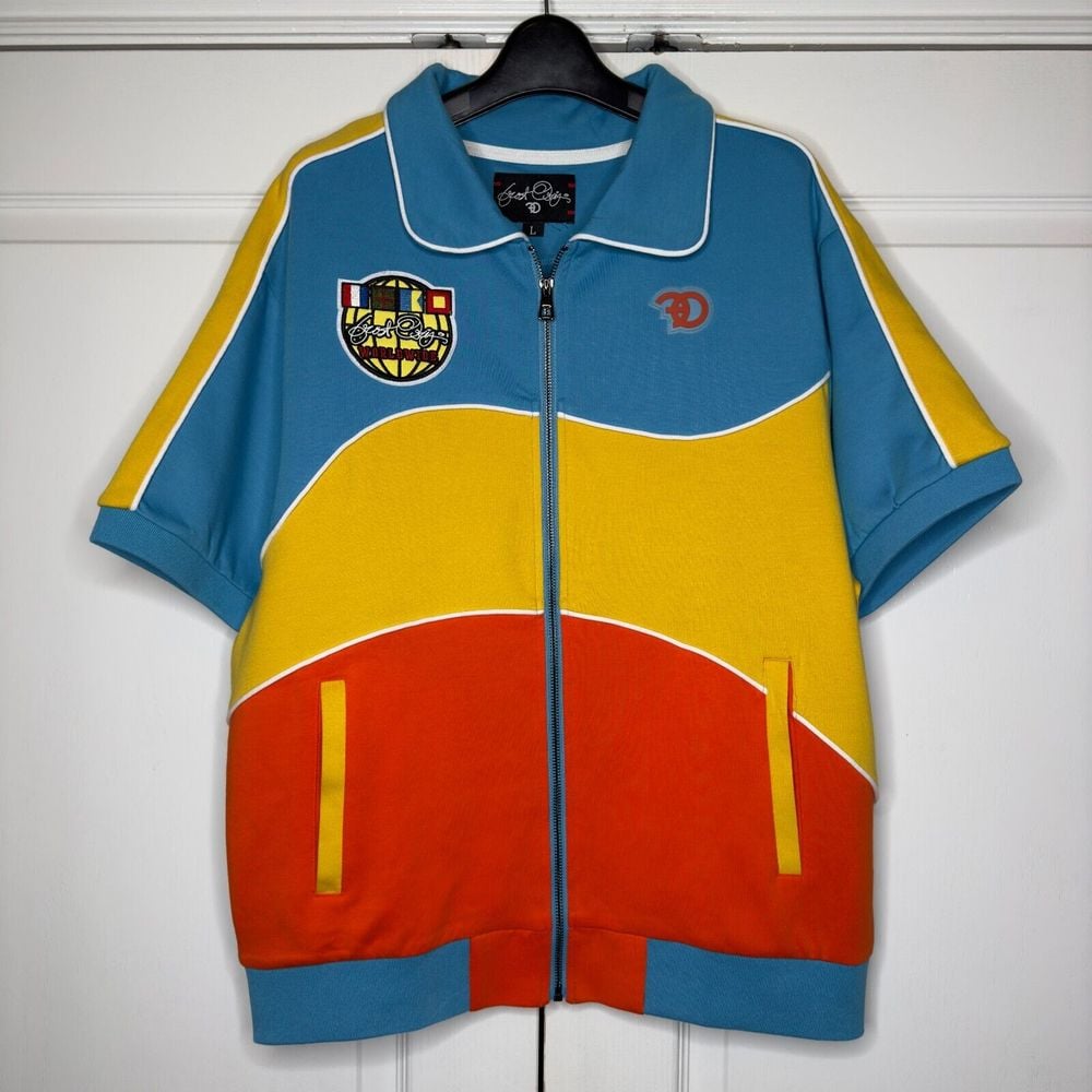 F534 Frost Worldwide Mens Jacket Large Multi Colorblock Short Sleeve Full Zipper