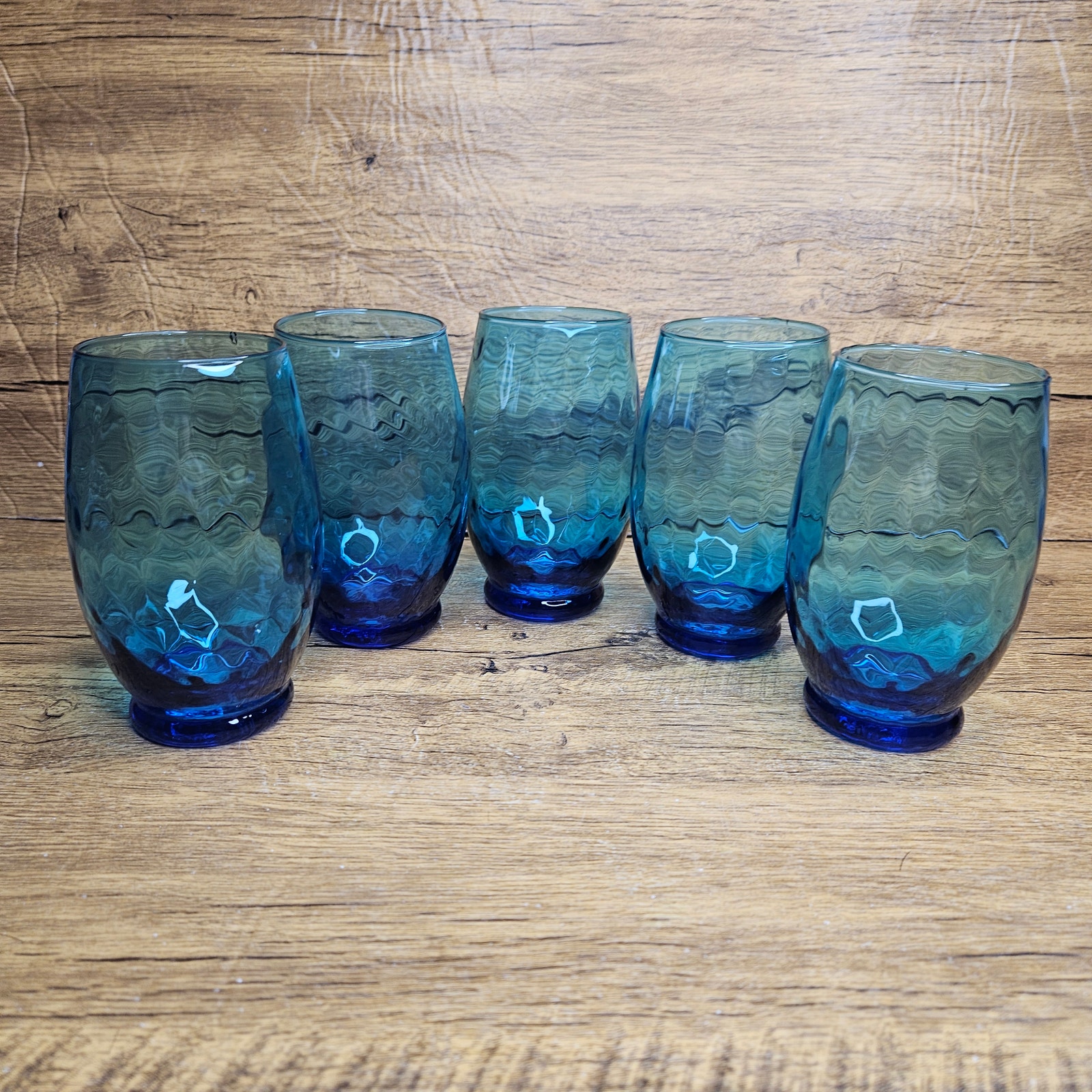 Set of 5 Blue Glass Juice glasses 12oz