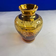 Yellow Vecchia Murano Art Glass Vases - 5” tall - 24k gold leaf