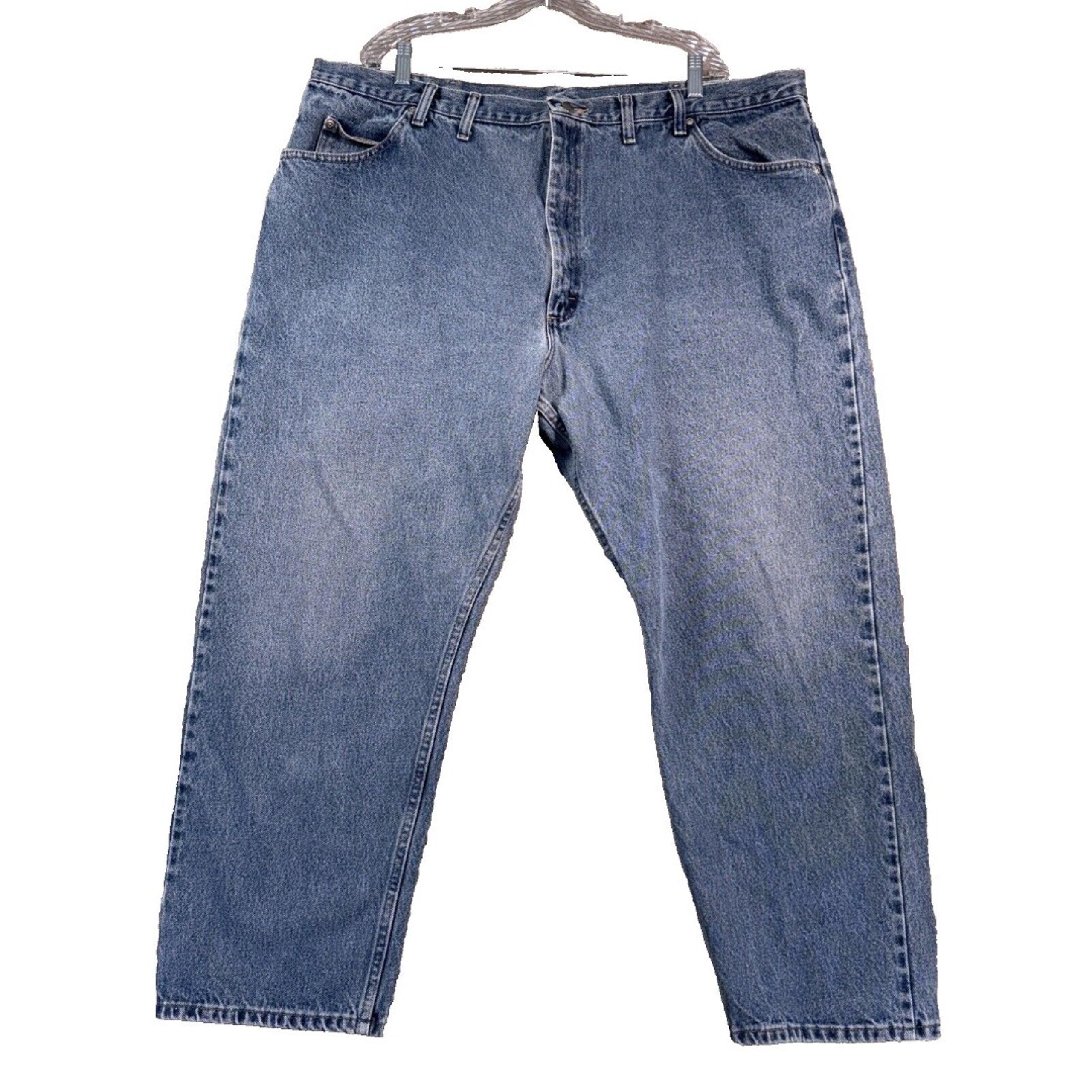Wrangler Mens Blue Denim Jeans Relaxed Fit Medium Wash 100% cotton Size 46x30