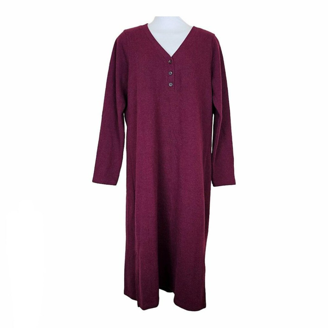 Madewell Long Sleeve V- Neck Henley Midi Sweater Dress Heather Rusted Red Size L