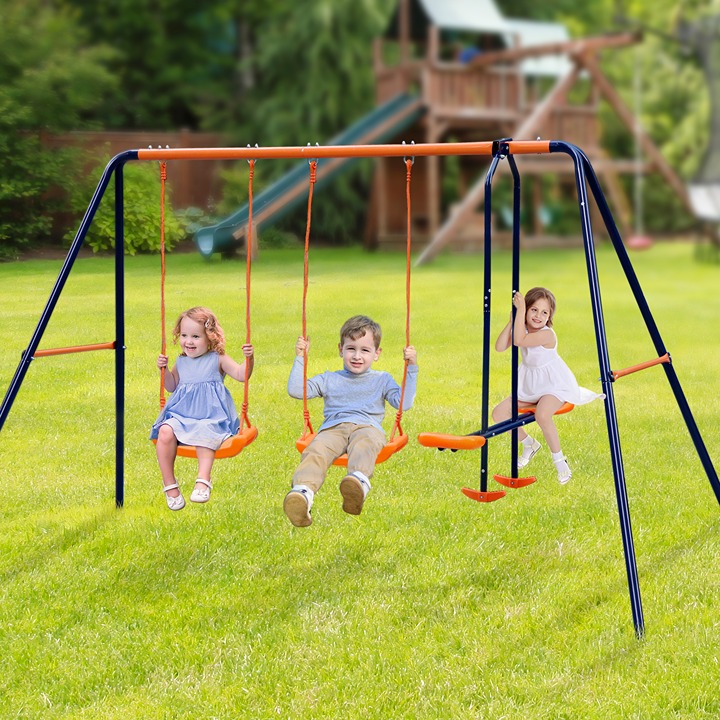 Metal Playground Swing Set Outdoor Slide Kids Children Backyard Swingset Seat