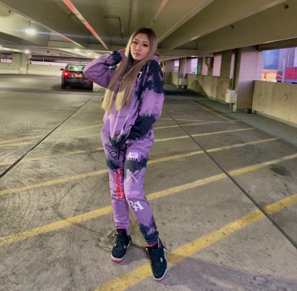 Purple tie dye tracksuit