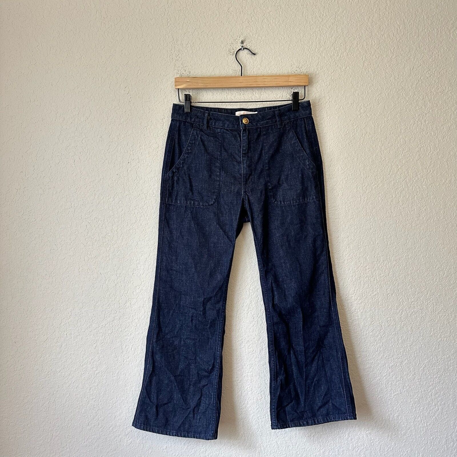 TORY BURCH High Rise Cropped Flare Jeans in Blue Dark Wash
