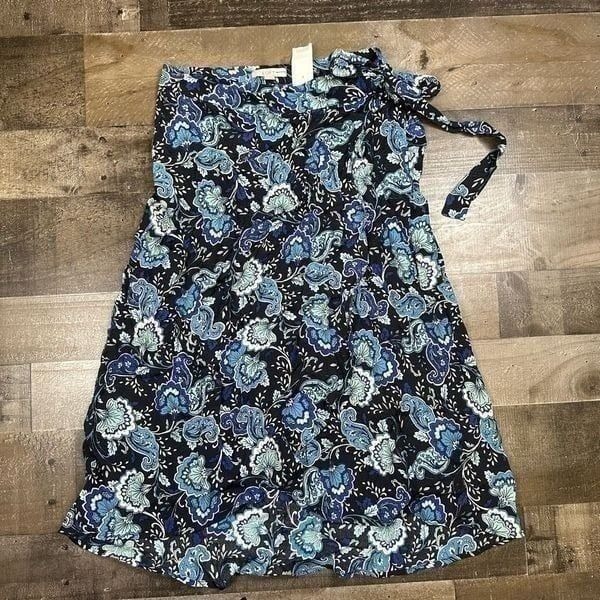 Ann Taylor Loft Women’s Size 0 Wrap Skirt Black Blue Floral Paisley A Line